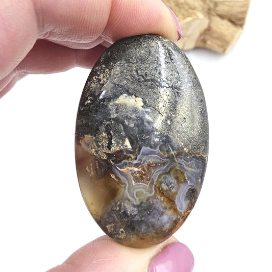 Pyrite & Agate Palm Stone – Protection, Confidence and Abundance Crystal, 45g