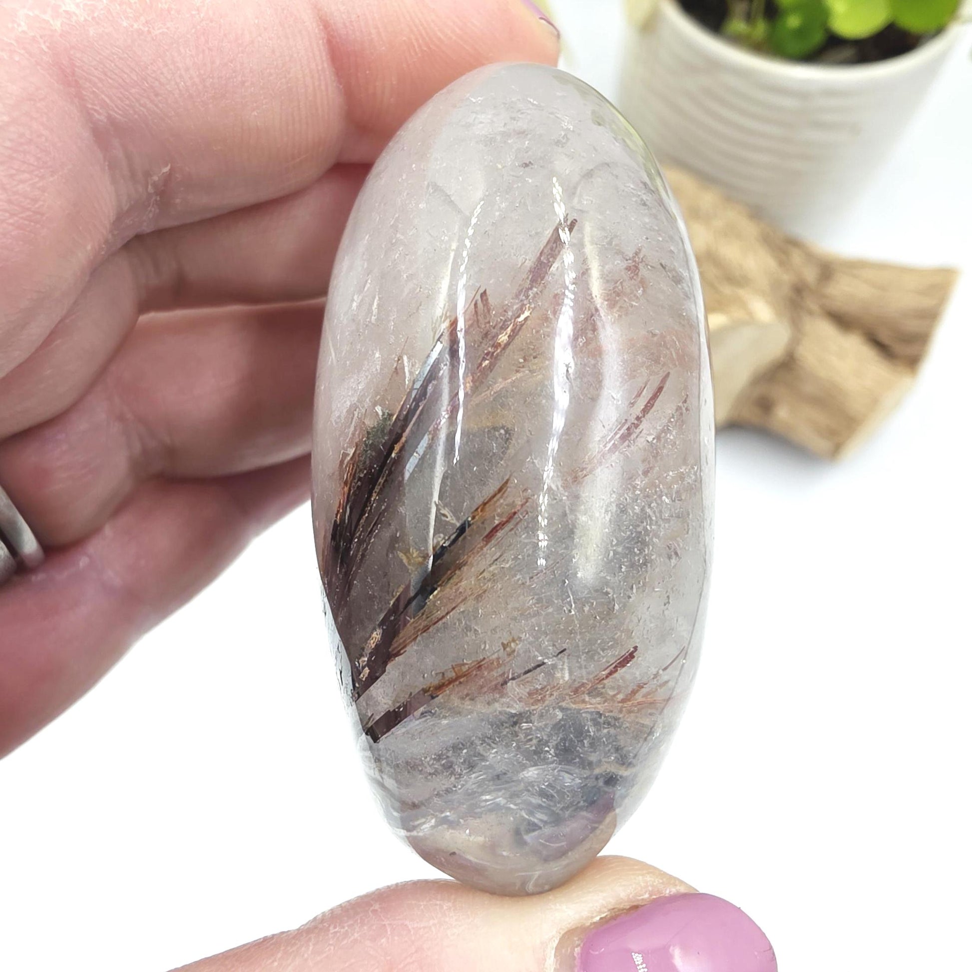 Rare Rutile & Mica Clear Quartz Palm Stone – Clarity, Healing and Energy Amplification Crystal, 140g