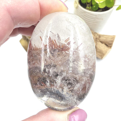 Rare Rutile & Mica Clear Quartz Palm Stone – Clarity, Healing and Energy Amplification Crystal, 140g