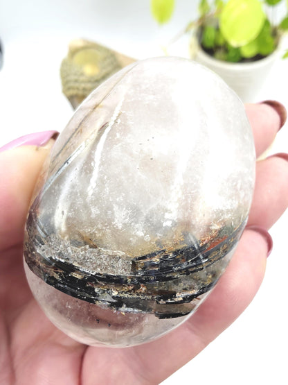 Rare Rutile & Mica Clear Quartz Palm Stone – Clarity, Healing and Energy Amplification Crystal, 140g