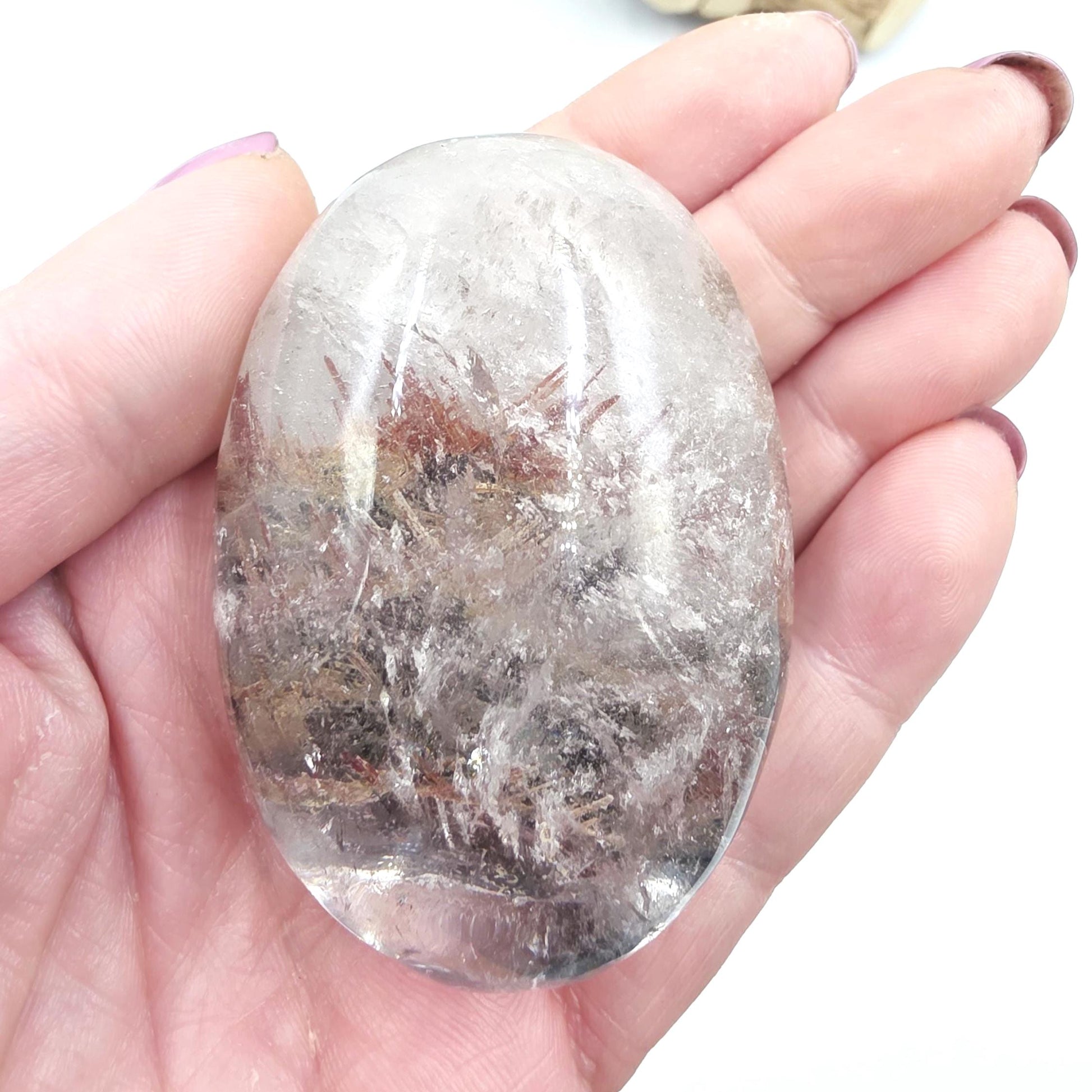 Rare Rutile & Mica Clear Quartz Palm Stone – Clarity, Healing and Energy Amplification Crystal, 140g