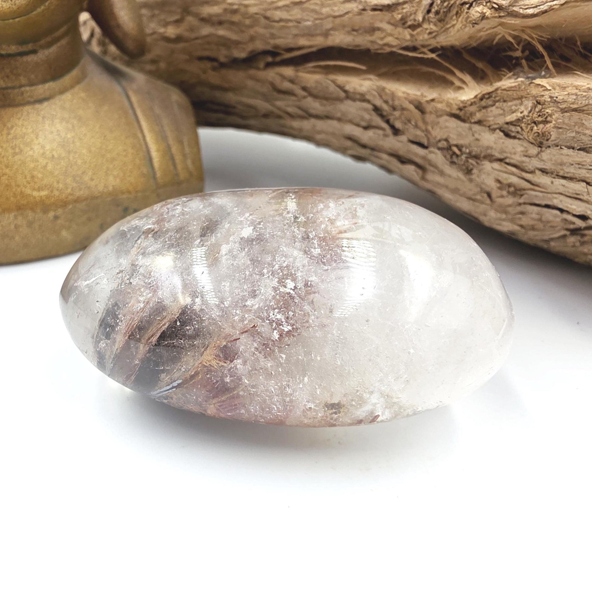 Rare Rutile & Mica Clear Quartz Palm Stone – Clarity, Healing and Energy Amplification Crystal, 140g