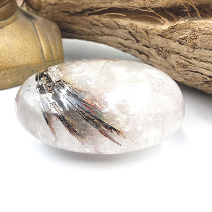 Rare Rutile & Mica Clear Quartz Palm Stone – Clarity, Healing and Energy Amplification Crystal, 140g