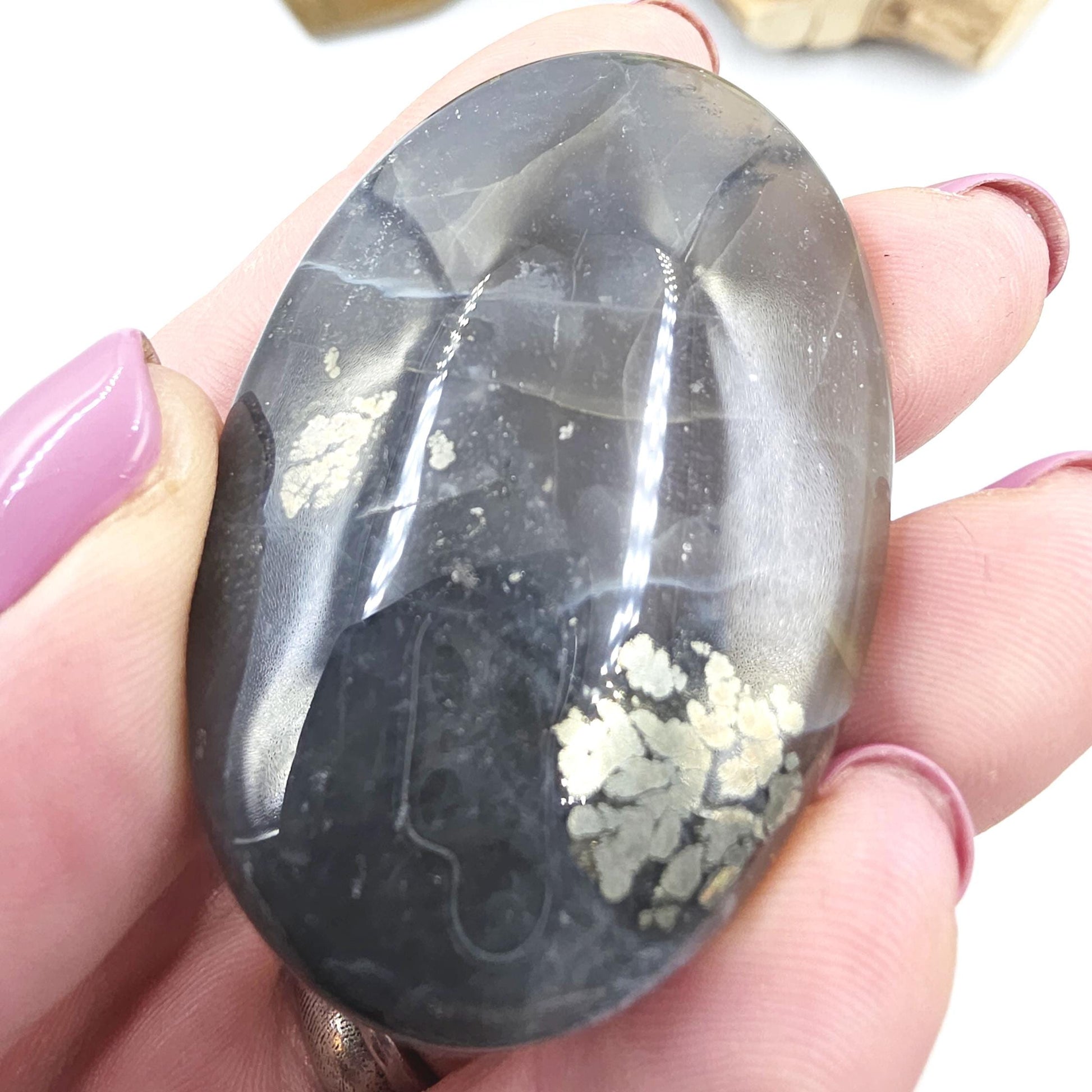Pyrite & Agate Palm Stone – Protection, Confidence and Abundance Crystal, 45g