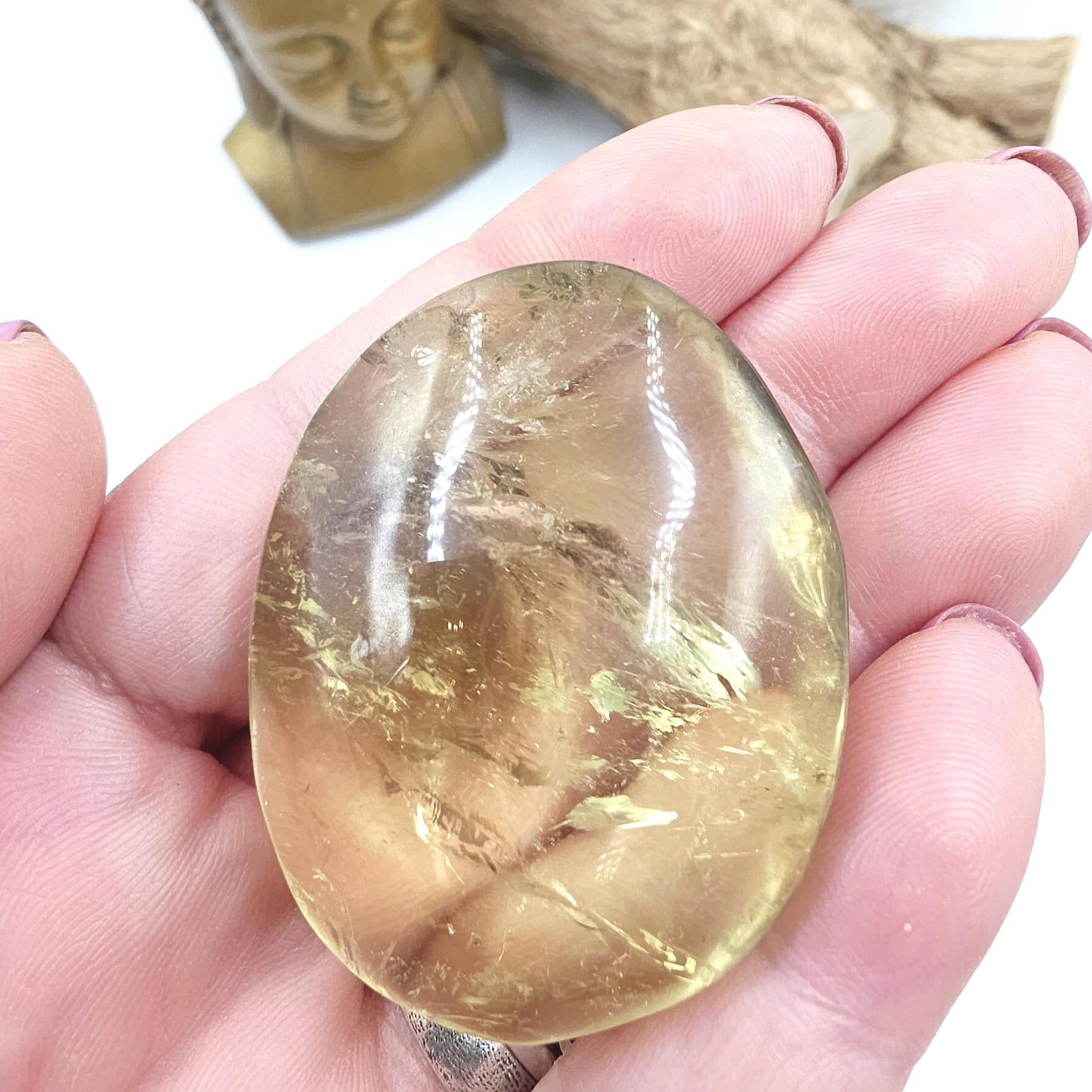 Citrine Palm Stone with Rainbows – Abundance, Confidence & Solar Plexus Energy Crystal, 50g