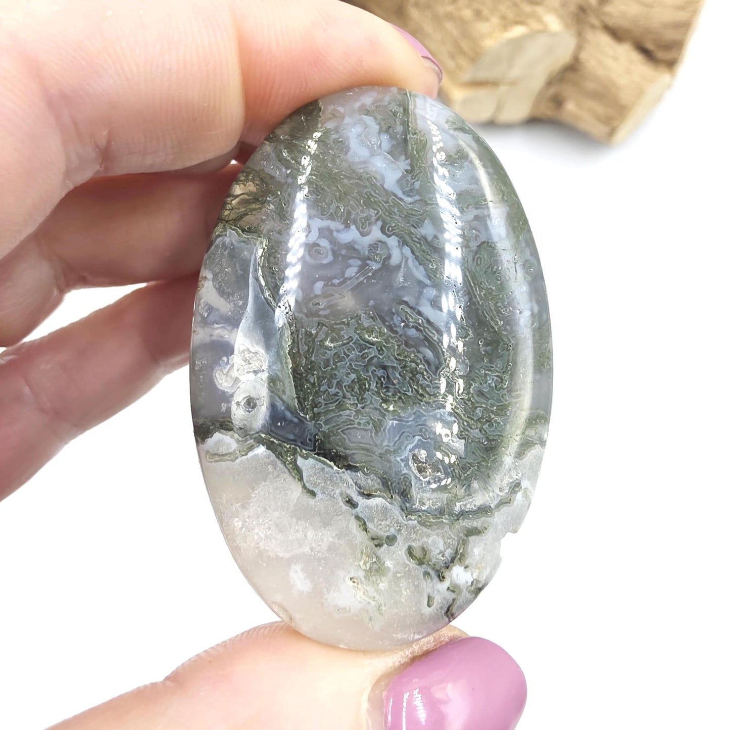 Drusy Moss Agate Palm Stone – Grounding & Growth Healing Crystal, 40g