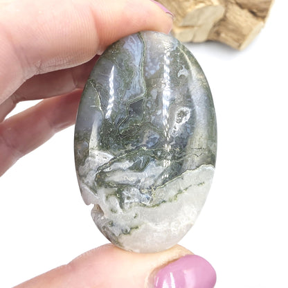 Drusy Moss Agate Palm Stone – Grounding & Growth Healing Crystal, 40g