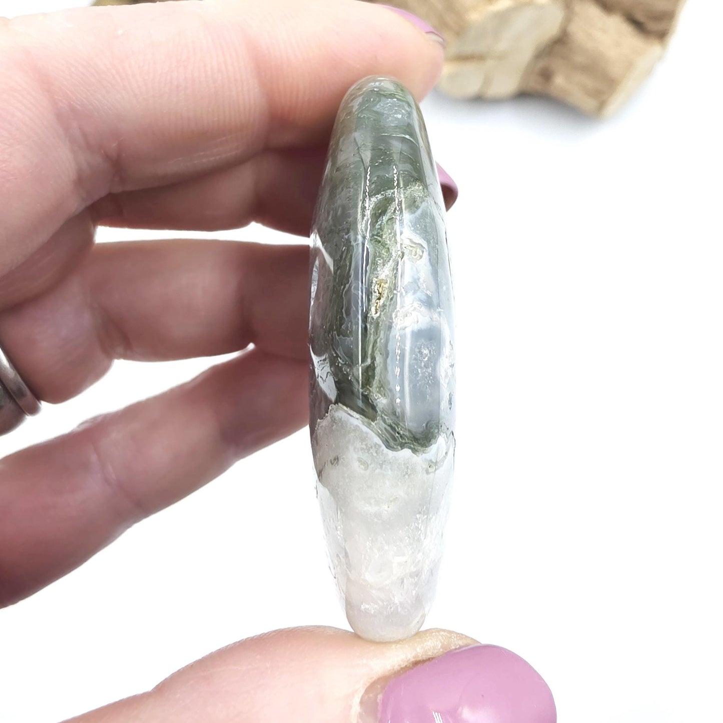 Drusy Moss Agate Palm Stone – Grounding & Growth Healing Crystal, 40g