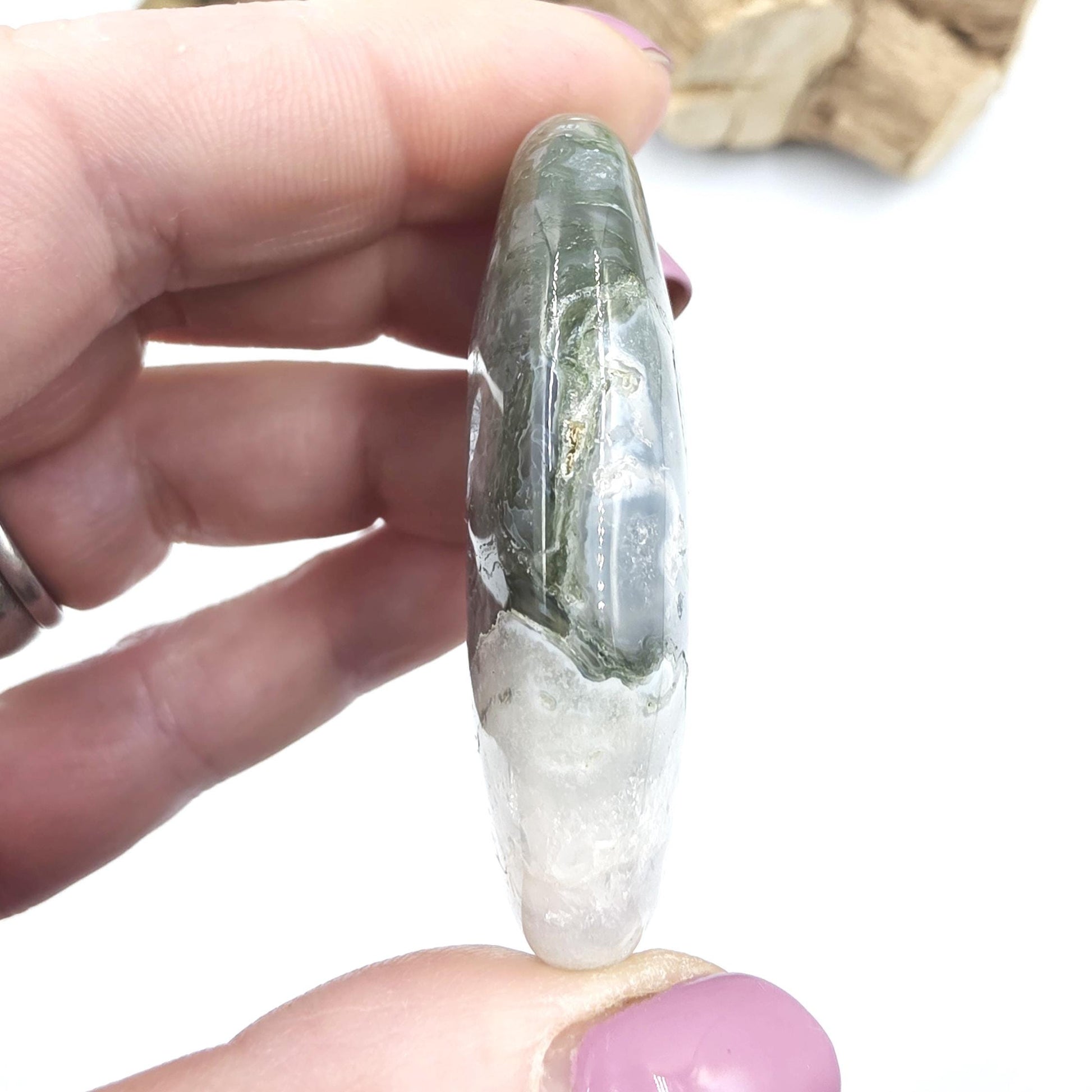 Drusy Moss Agate Palm Stone – Grounding & Growth Healing Crystal, 40g
