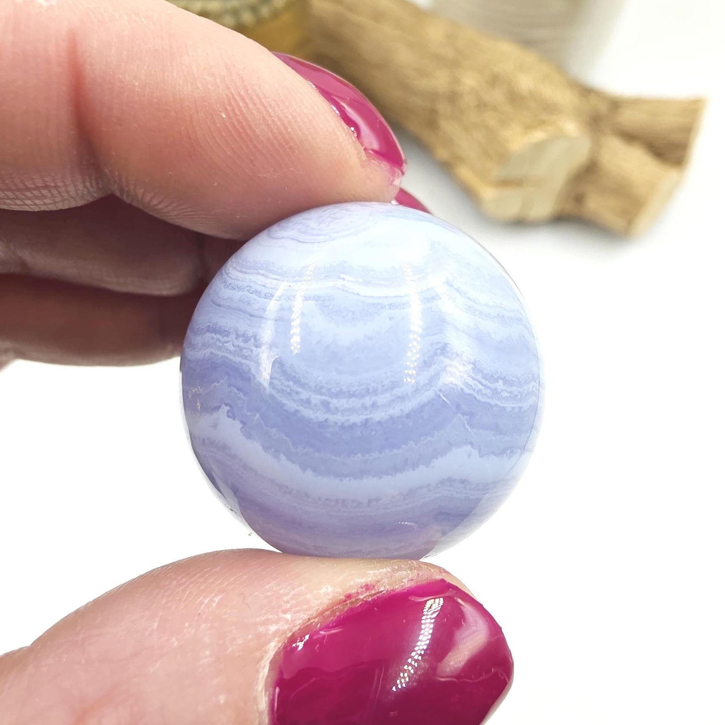 High Grade Blue Lace Agate Sphere – Calm Communication, Emotional Peace & Soothing Energy Crystal, 29.7mm