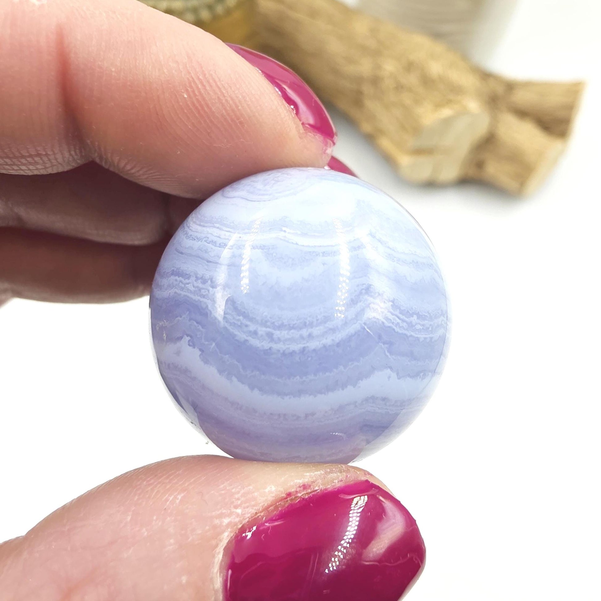 High Grade Blue Lace Agate Sphere – Calm Communication, Emotional Peace & Soothing Energy Crystal, 29.7mm