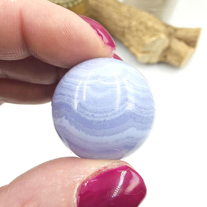 High Grade Blue Lace Agate Sphere – Calm Communication, Emotional Peace & Soothing Energy Crystal, 29.7mm