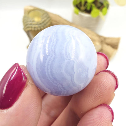 High Grade Blue Lace Agate Sphere – Calm Communication, Emotional Peace & Soothing Energy Crystal, 29.7mm
