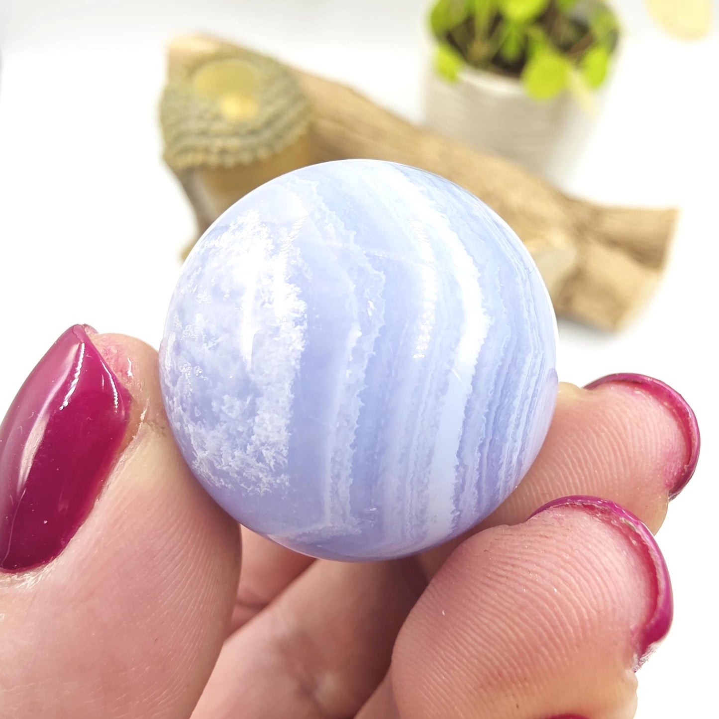 High Grade Blue Lace Agate Sphere – Calm Communication, Emotional Peace & Soothing Energy Crystal, 29.7mm