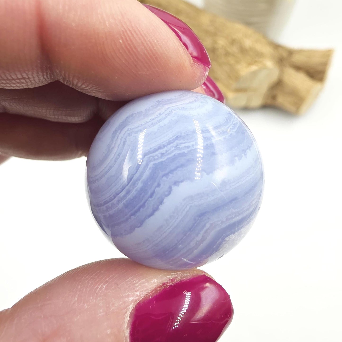 High Grade Blue Lace Agate Sphere – Calm Communication, Emotional Peace & Soothing Energy Crystal, 29.7mm