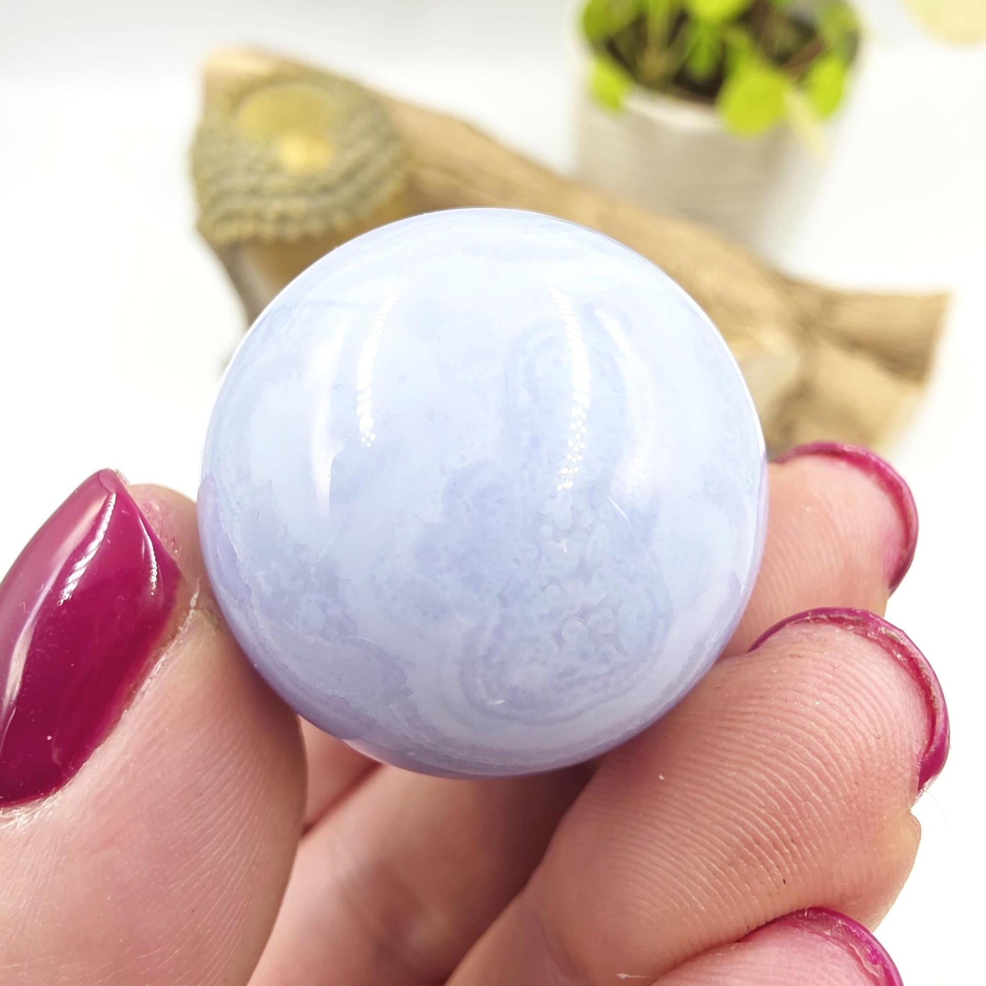 High Grade Blue Lace Agate Sphere – Calm Communication, Emotional Peace & Soothing Energy Crystal, 29.7mm