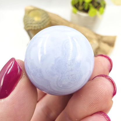High Grade Blue Lace Agate Sphere – Calm Communication, Emotional Peace & Soothing Energy Crystal, 29.7mm