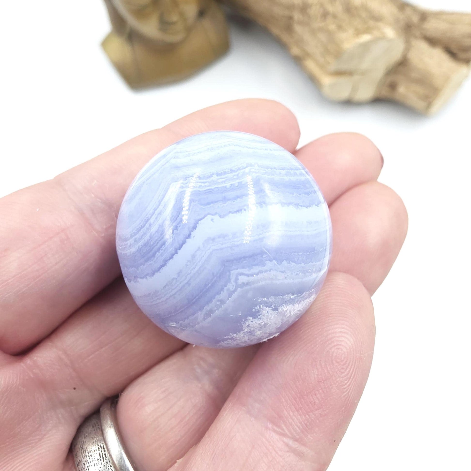 High Grade Blue Lace Agate Sphere – Calm Communication, Emotional Peace & Soothing Energy Crystal, 29.7mm