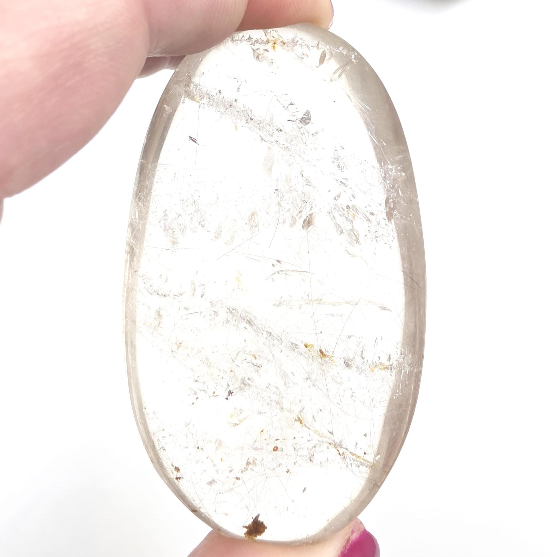 Clear Quartz Palm Stone with Microscopic Rutile Threads – Clarity & Energy Amplification Crystal, 115g