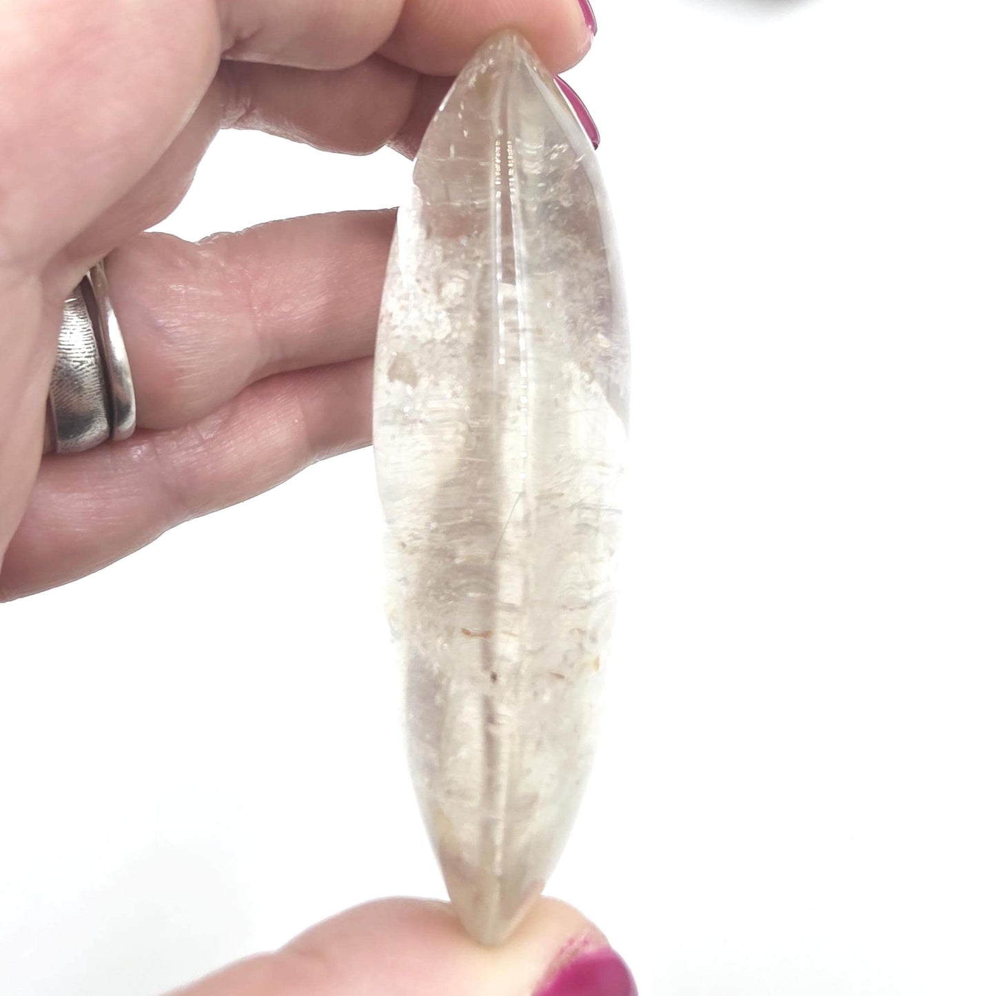 Clear Quartz Palm Stone with Microscopic Rutile Threads – Clarity & Energy Amplification Crystal, 115g