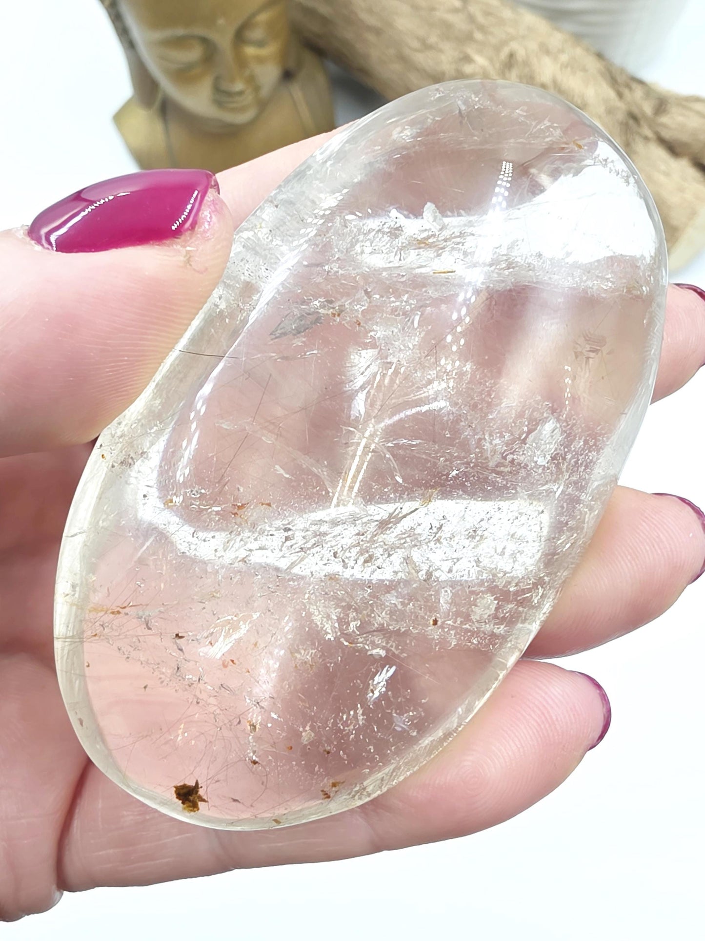 Clear Quartz Palm Stone with Microscopic Rutile Threads – Clarity & Energy Amplification Crystal, 115g
