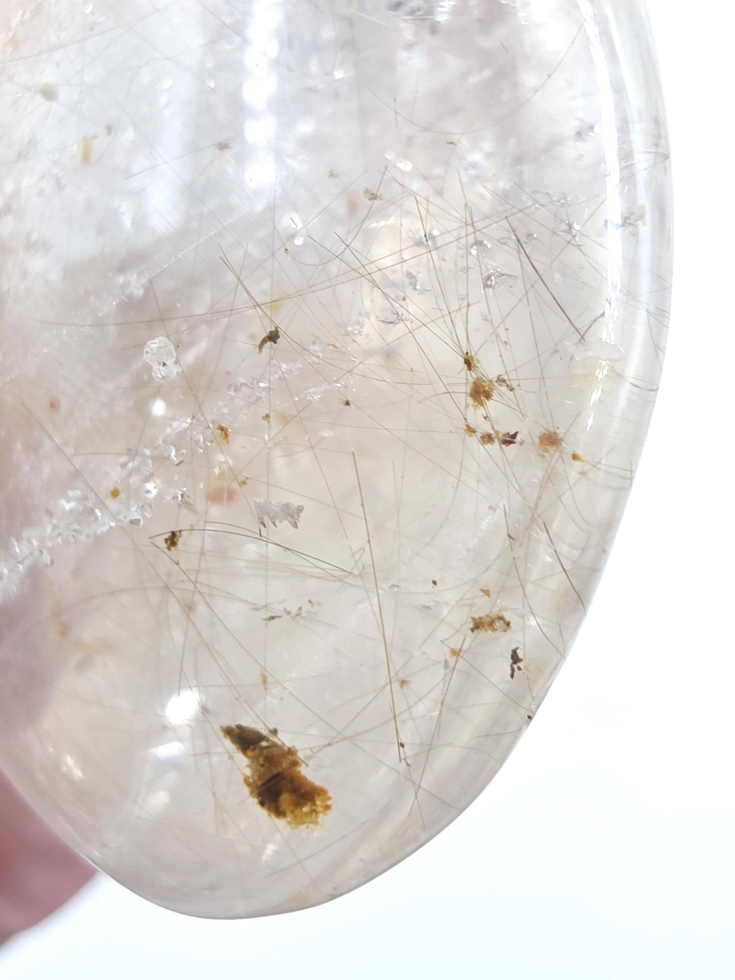 Clear Quartz Palm Stone with Microscopic Rutile Threads – Clarity & Energy Amplification Crystal, 115g