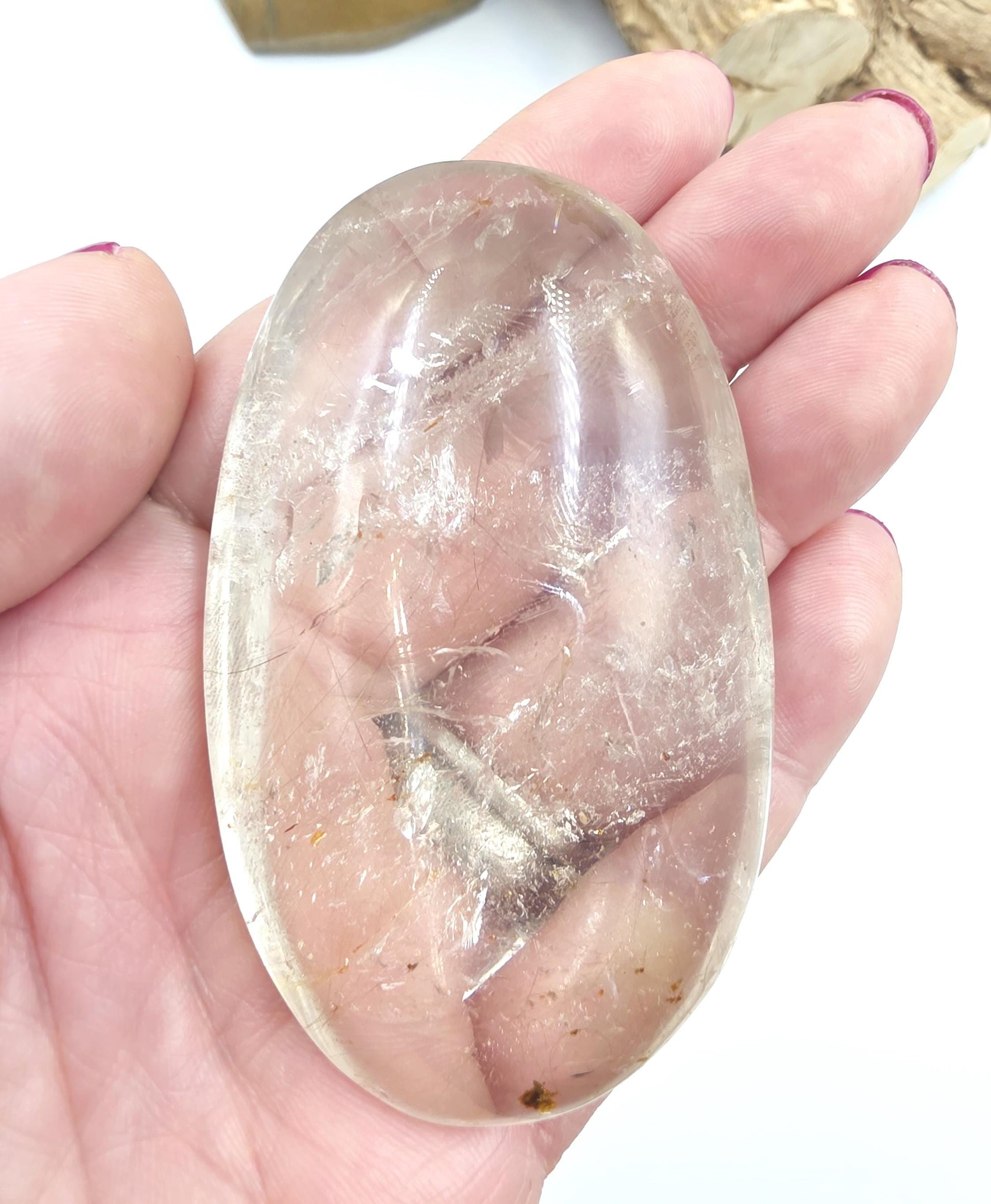 Clear Quartz Palm Stone with Microscopic Rutile Threads – Clarity & Energy Amplification Crystal, 115g