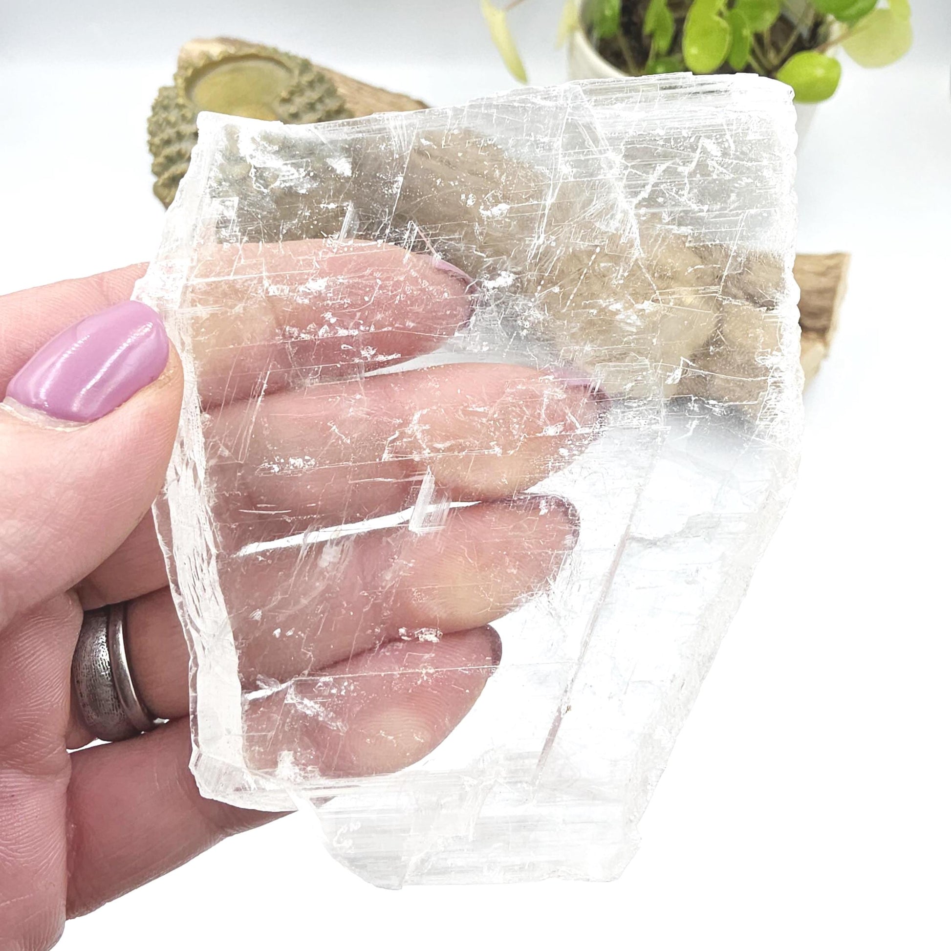 Raw Selenite Slab Charging Plate – Cleansing, Calm & Spiritual Healing Crystal, 100g