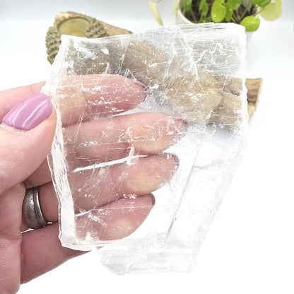Raw Selenite Slab Charging Plate – Cleansing, Calm & Spiritual Healing Crystal, 100g