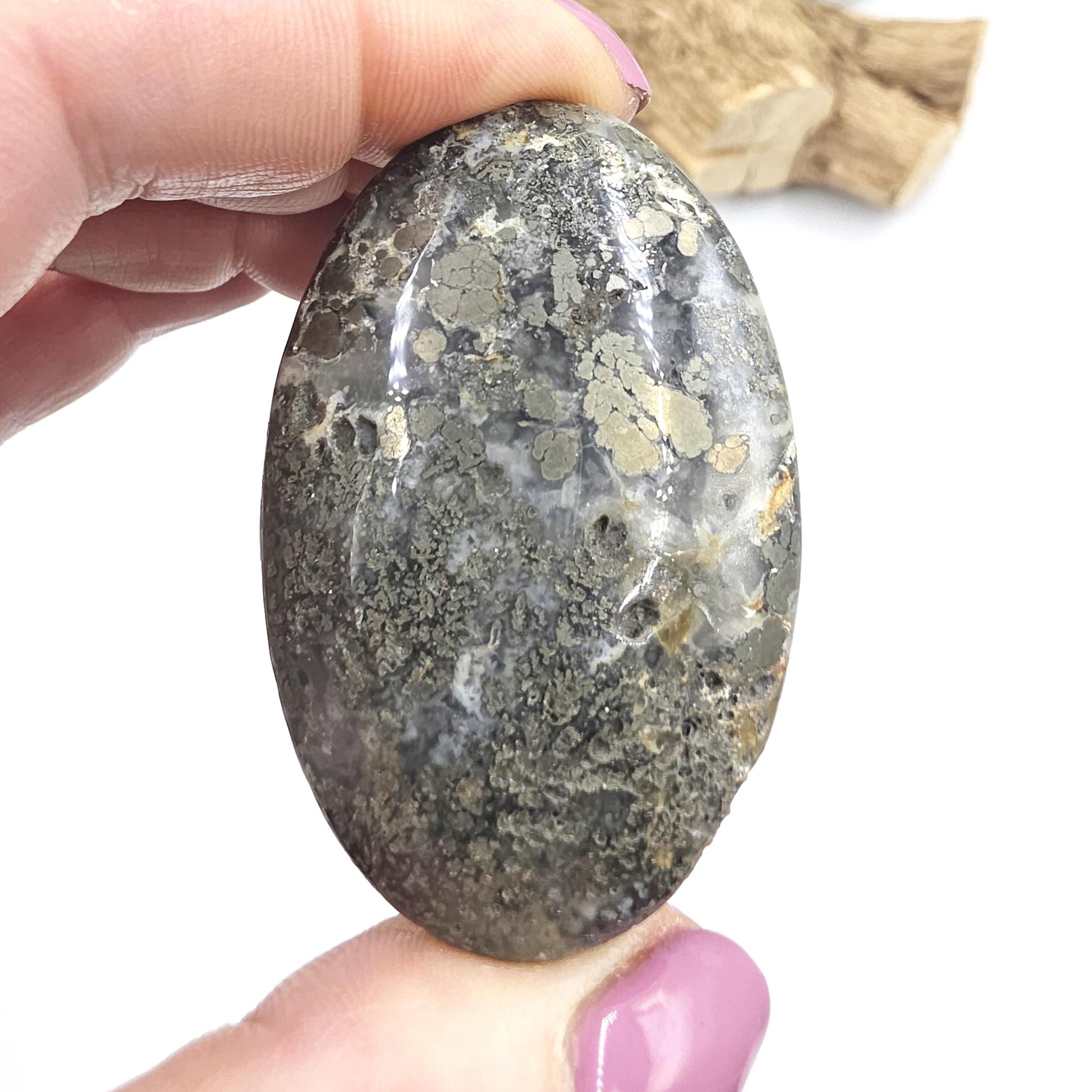 Pyrite & Agate Palm Stone – Protection, Confidence and Abundance Crystal, 55g