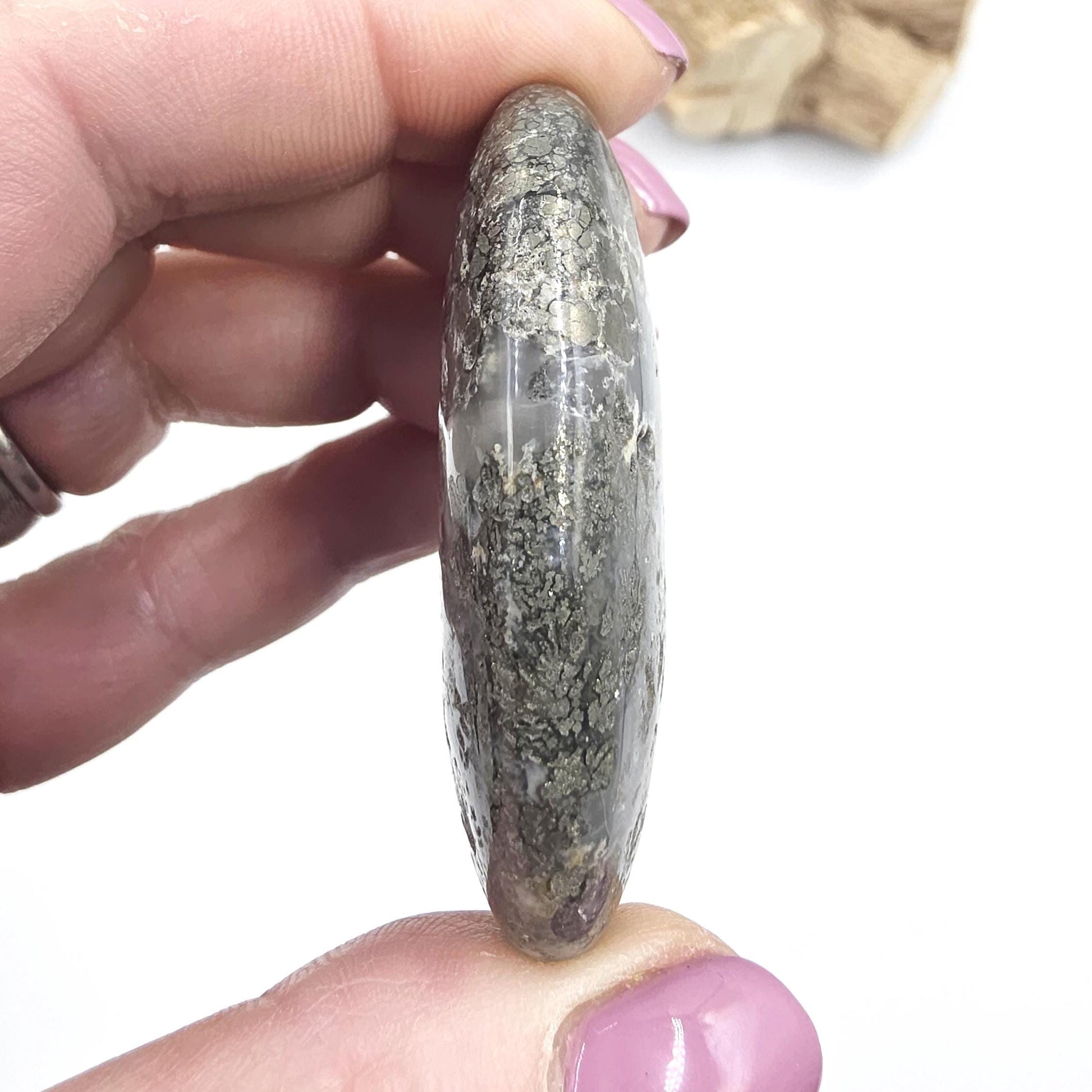 Pyrite & Agate Palm Stone – Protection, Confidence and Abundance Crystal, 55g