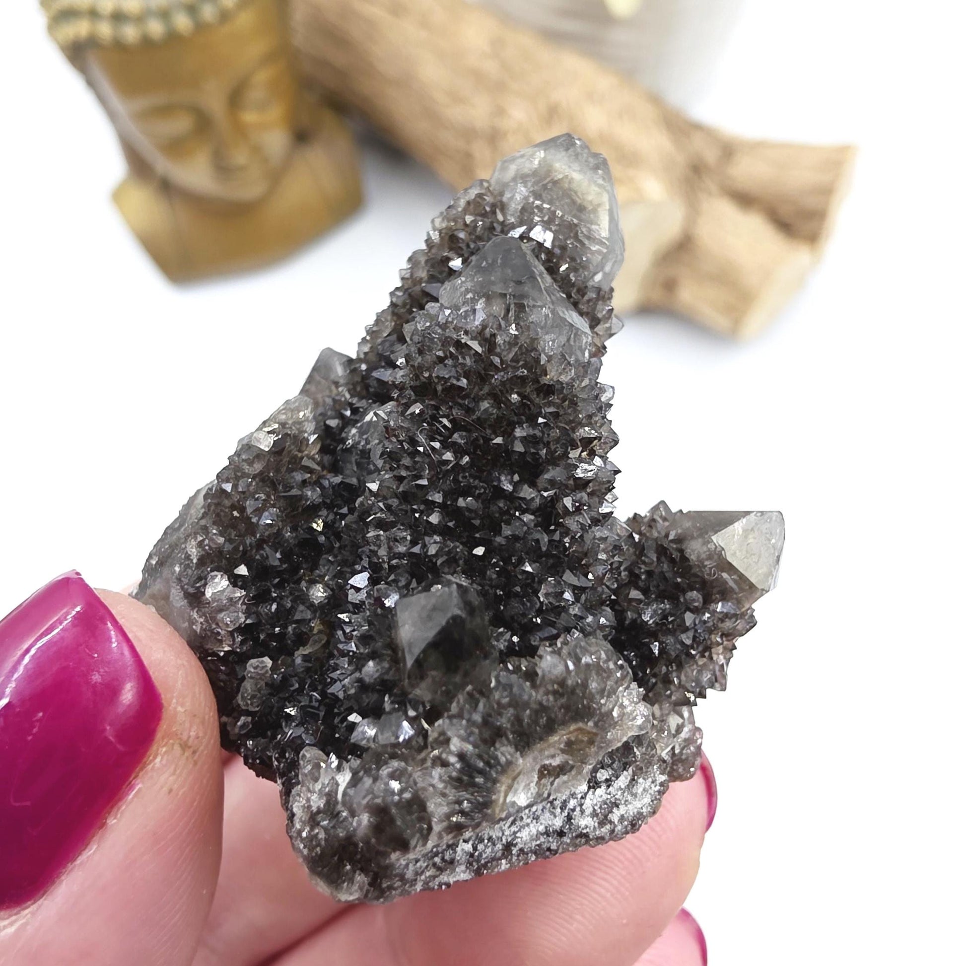 Rare Black Spirit Quartz Cluster Specimen – Protection, Spiritual Growth & High Vibration Crystal, 40g