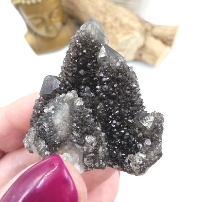 Rare Black Spirit Quartz Cluster Specimen – Protection, Spiritual Growth & High Vibration Crystal, 40g
