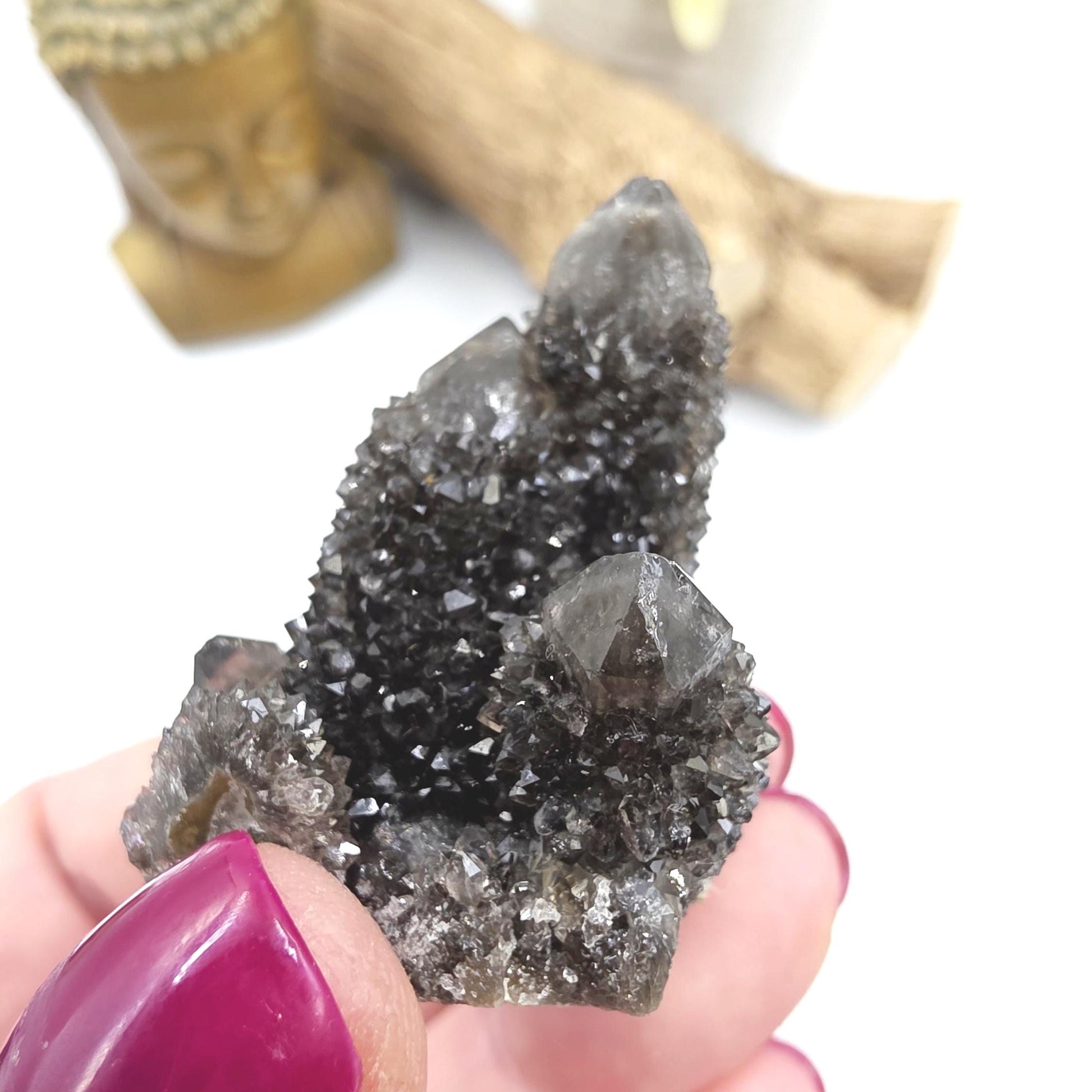 Rare Black Spirit Quartz Cluster Specimen – Protection, Spiritual Growth & High Vibration Crystal, 40g