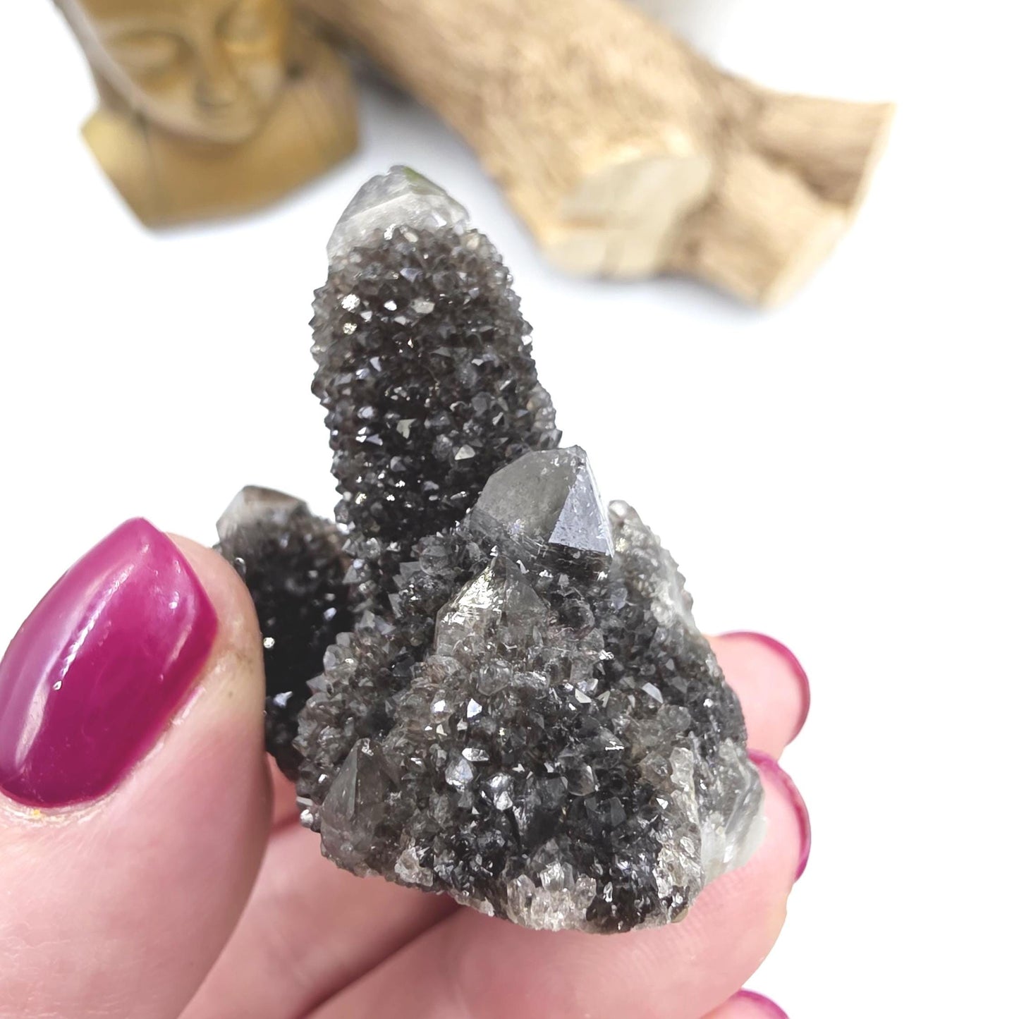 Rare Black Spirit Quartz Cluster Specimen – Protection, Spiritual Growth & High Vibration Crystal, 40g