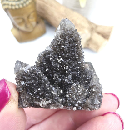 Rare Black Spirit Quartz Cluster Specimen – Protection, Spiritual Growth & High Vibration Crystal, 40g