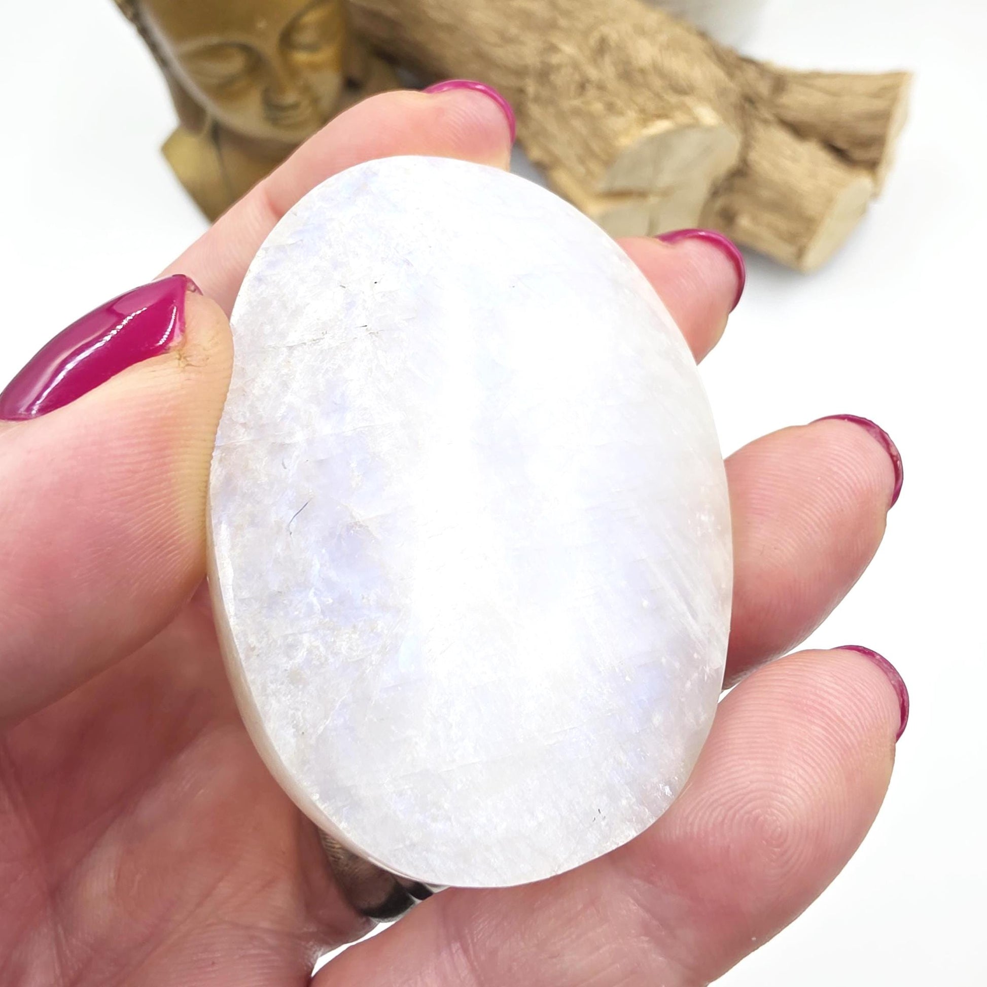 High Grade Flashy Blue Moonstone Palm Stone – Intuition, New Beginnings & Emotional Balance Crystal, 85g