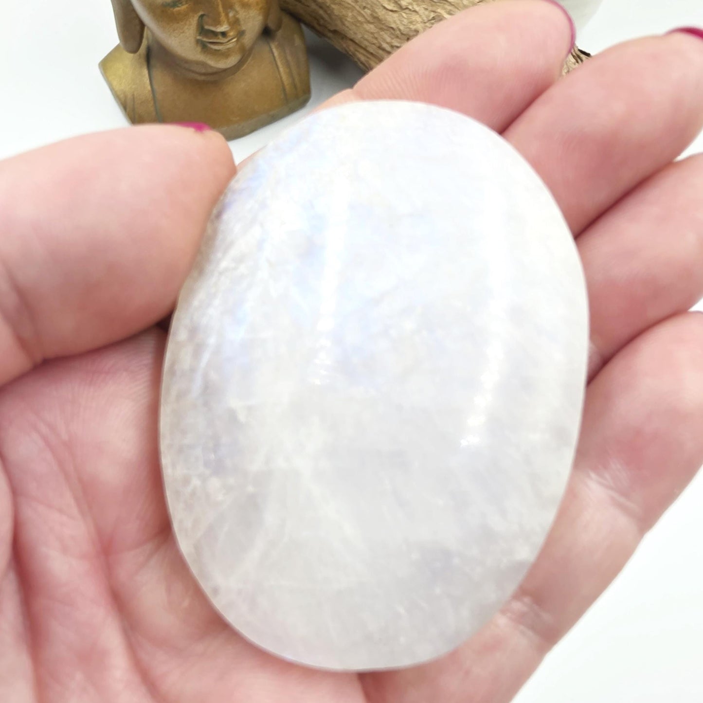 High Grade Flashy Blue Moonstone Palm Stone – Intuition, New Beginnings & Emotional Balance Crystal, 85g