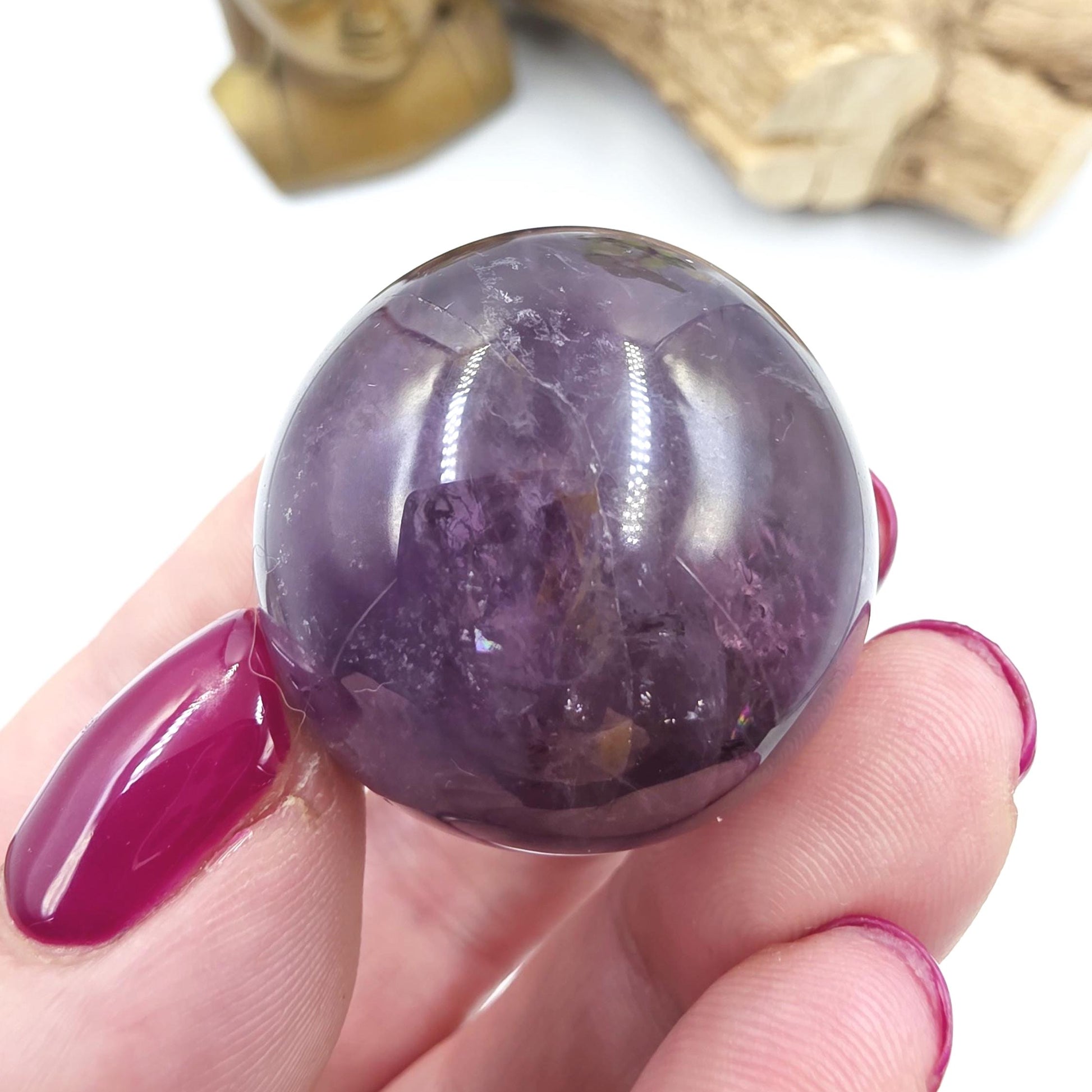 Flashy Amethyst Sphere with Rainbows – Calm, Intuition & Spiritual Healing Crystal, 32mm