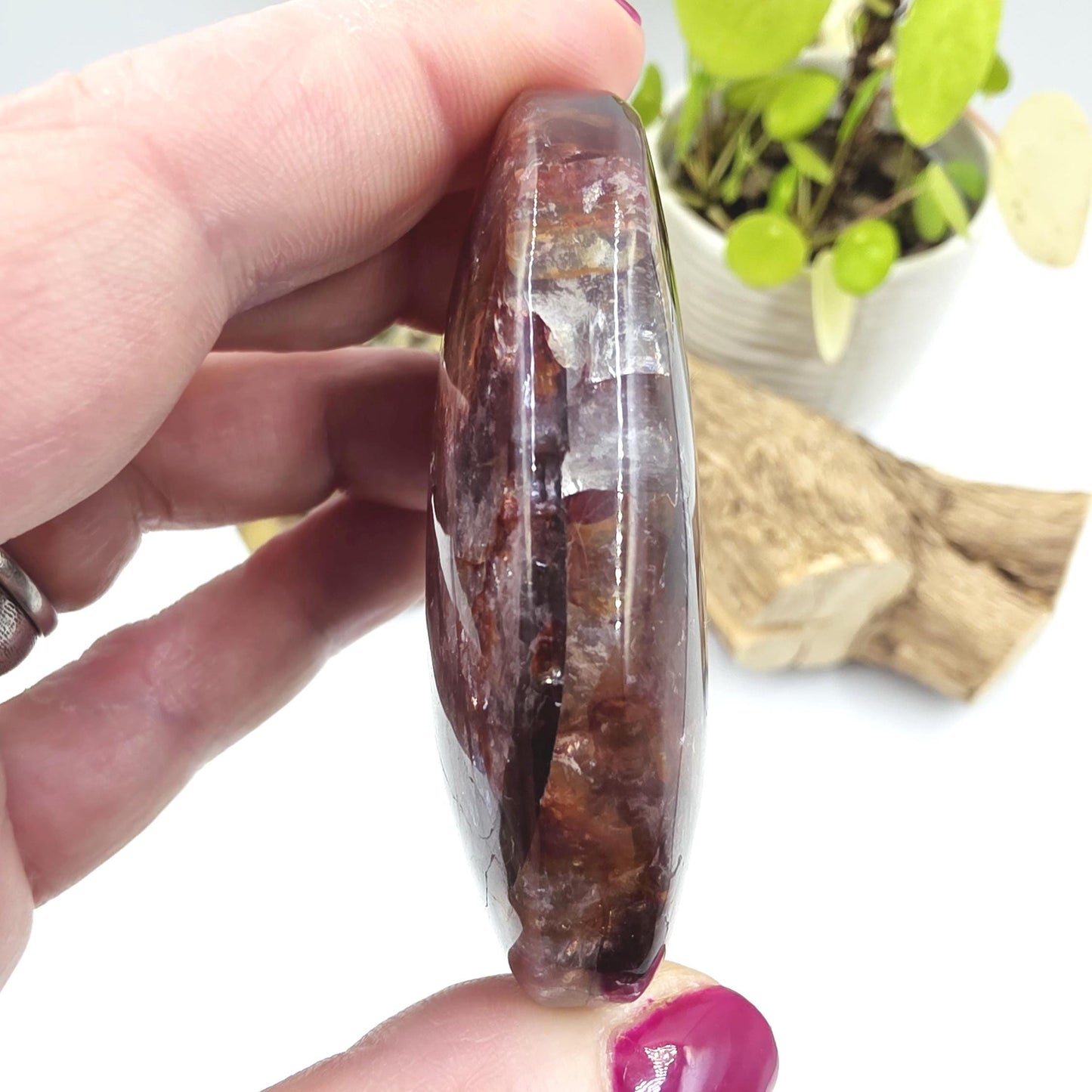 Sparkly Fire Quartz (Hematoid) Palm Stone with Rainbows – Grounding Strength, Vitality & Transformational Crystal, 90g