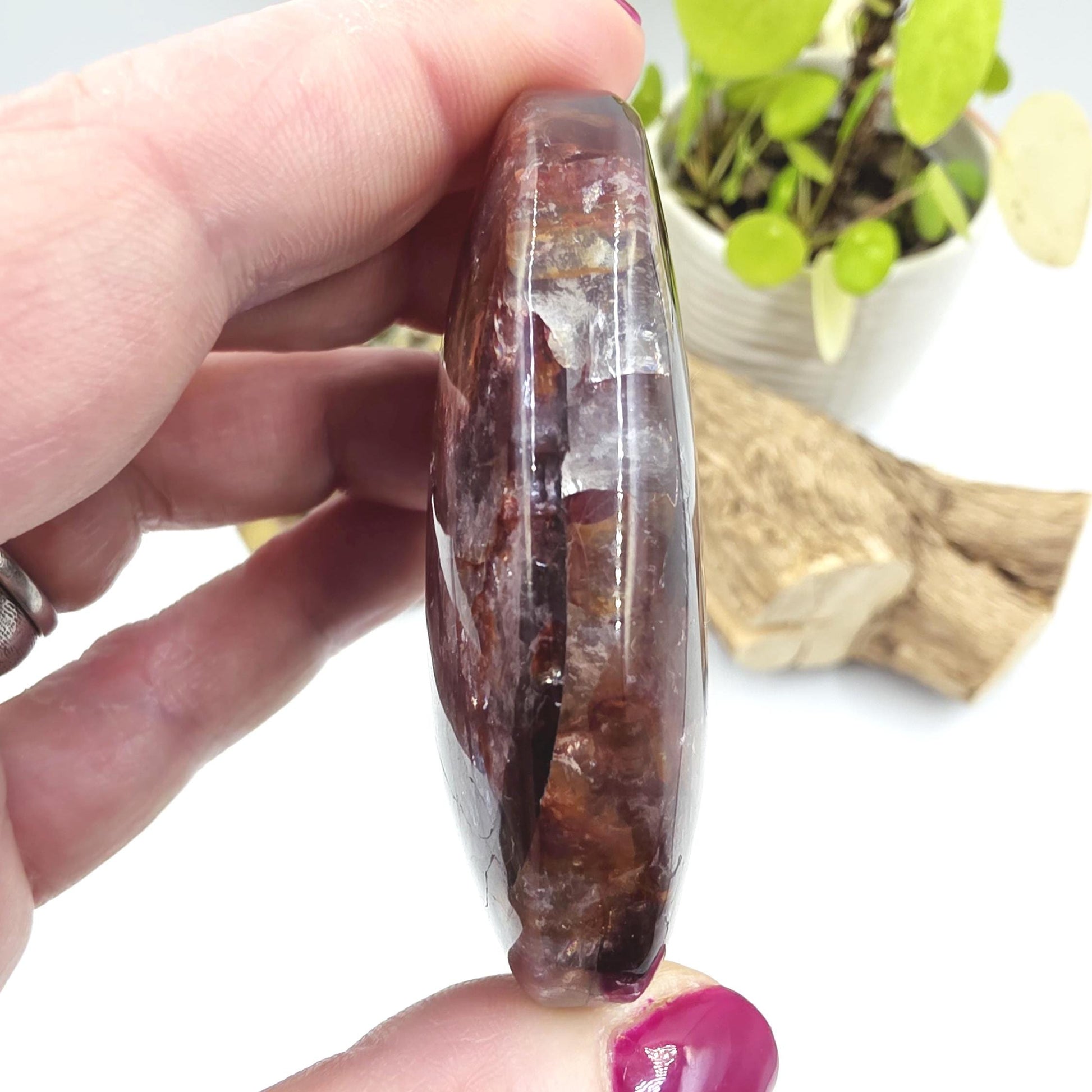 Sparkly Fire Quartz (Hematoid) Palm Stone with Rainbows – Grounding Strength, Vitality & Transformational Crystal, 90g
