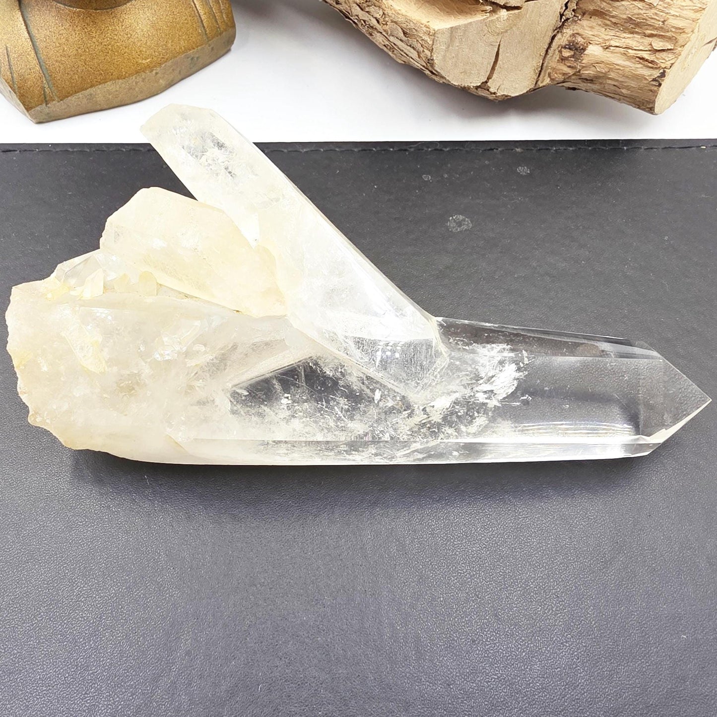 Clear Quartz Half Polished Half Raw Cluster with Rainbows on Bespoke Stand – Healing & Clarity Crystal, 505g