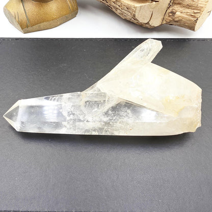Clear Quartz Half Polished Half Raw Cluster with Rainbows on Bespoke Stand – Healing & Clarity Crystal, 505g