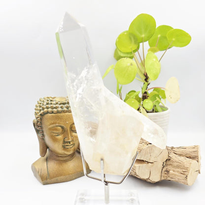Clear Quartz Half Polished Half Raw Cluster with Rainbows on Bespoke Stand – Healing & Clarity Crystal, 505g