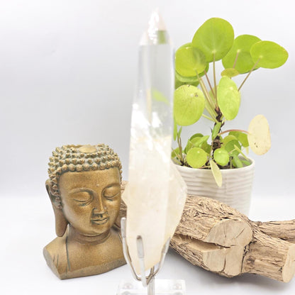 Clear Quartz Half Polished Half Raw Cluster with Rainbows on Bespoke Stand – Healing & Clarity Crystal, 505g