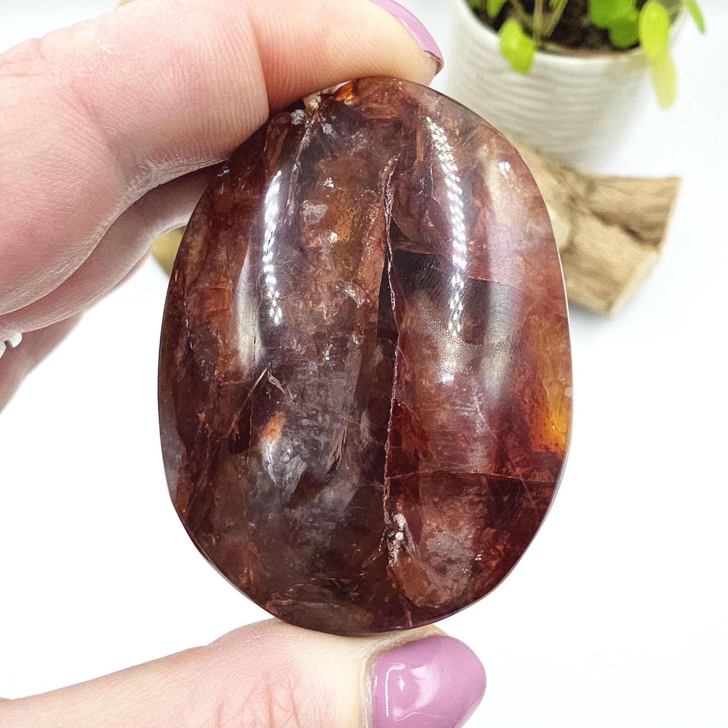 Large Fire Quartz (Hematoid) Palm Stone - Grounding & Vitality Crystal, 135g