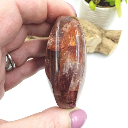 Large Fire Quartz (Hematoid) Palm Stone - Grounding & Vitality Crystal, 135g