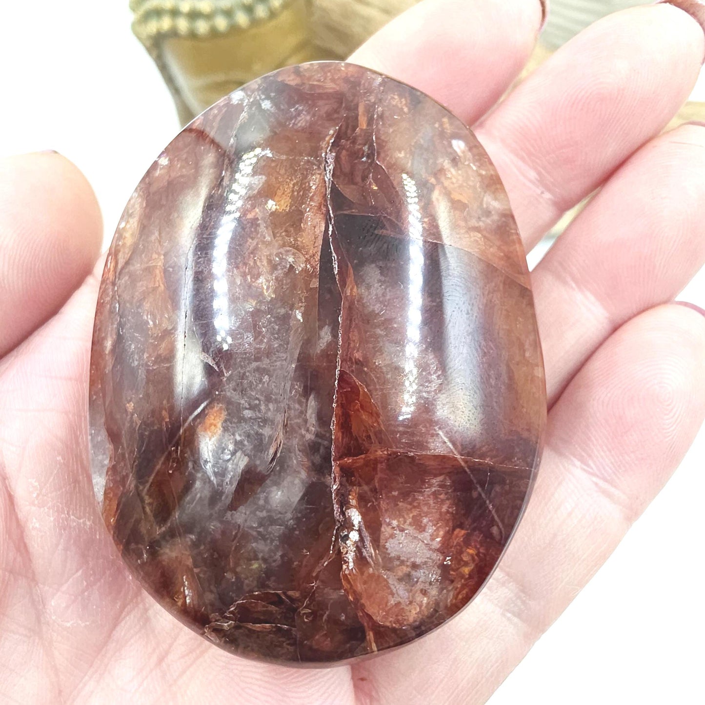 Large Fire Quartz (Hematoid) Palm Stone - Grounding & Vitality Crystal, 135g