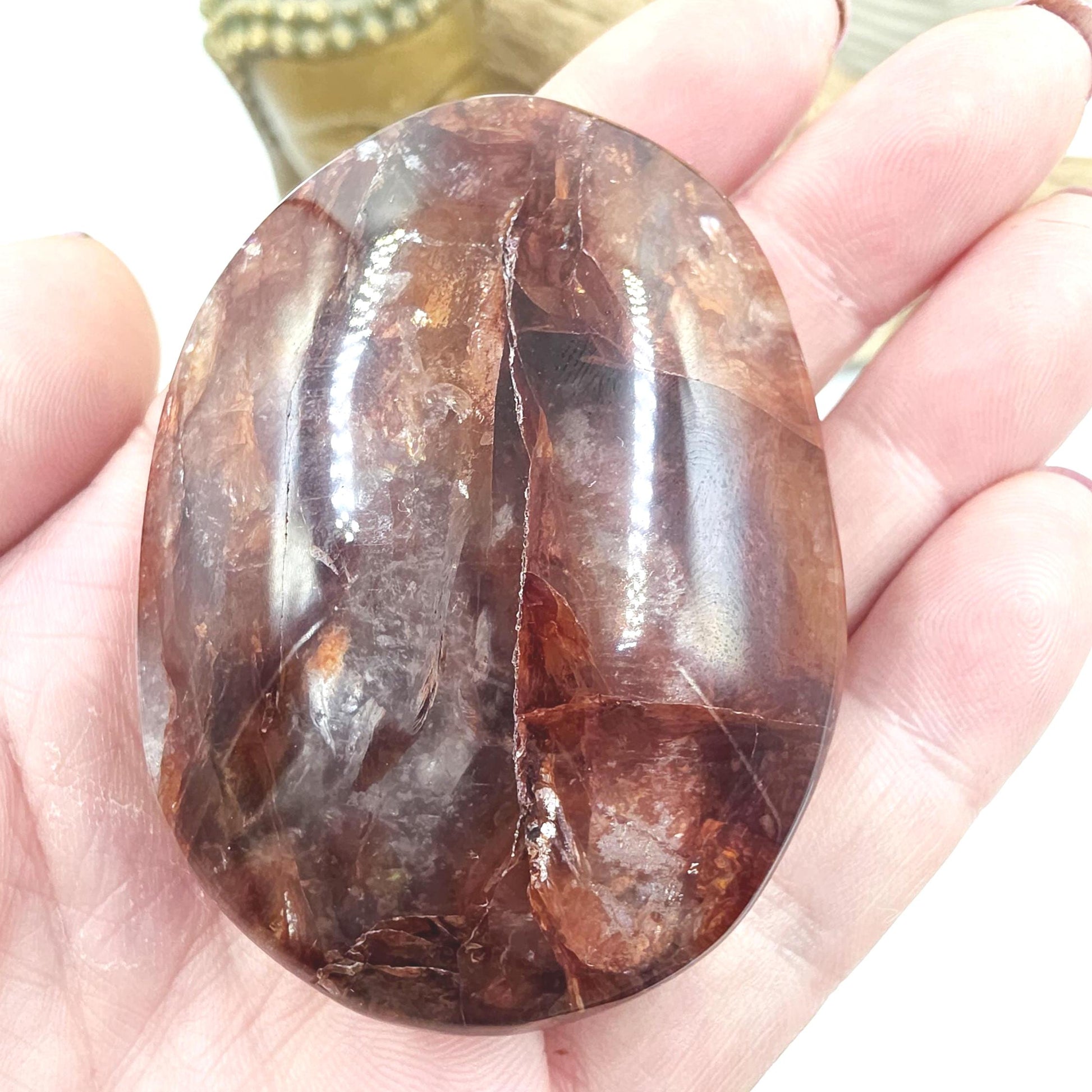 Large Fire Quartz (Hematoid) Palm Stone - Grounding & Vitality Crystal, 135g