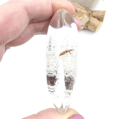 Clear Quartz Palm Stone with Lodolite & Hematoid Inclusions – Healing and Spiritual Growth Crystal, 80g